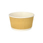 Na imagem está um PAPSTAR copo de sopa redondo (11 cm) da PAPSTAR GmbH com design Ripple Wall castanho/branco sobre fundo branco. O conjunto contém 25 peças.