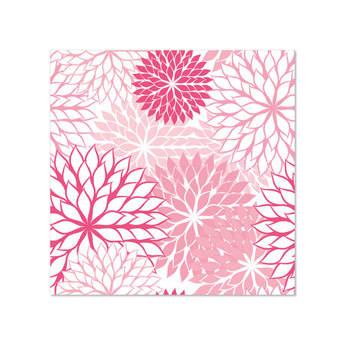 Os 20 guardanapos da PAPSTAR GmbH, 25 cm x 25 cm, 3 camadas, apresentam um padrão simétrico repetitivo de motivos florais rosa e vermelhos sobrepostos com pétalas pontiagudas e espaço branco, dobrados em uma 1/4 de dobra.