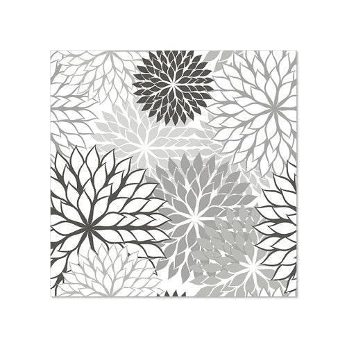 PAPSTAR 20 guardanapos (25 x 25 cm, 3 camadas, 1/4 de dobra) da PAPSTAR GmbH apresentam um padrão floral quadrado com pétalas pontiagudas em preto, cinza e branco sobre fundo branco - decoração de mesa perfeita com flores distribuídas uniformemente de diferentes tamanhos.