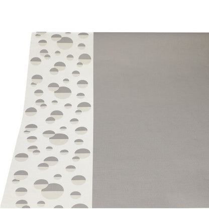 A toalha de mesa PAPSTAR (papel, 3 m x 1,2 m) da PAPSTAR GmbH é retangular, tem uma área cinza-clara com borda branca e círculos cinza de tamanhos variados em fundo branco.