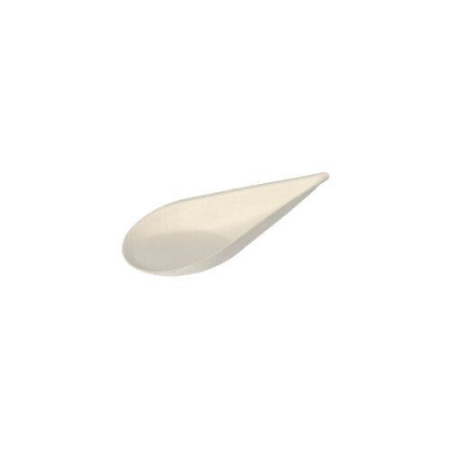 Um único prato de finger food PAPSTAR branco de cana-de-açúcar "pure" da PAPSTAR GmbH sobre um fundo branco simples.