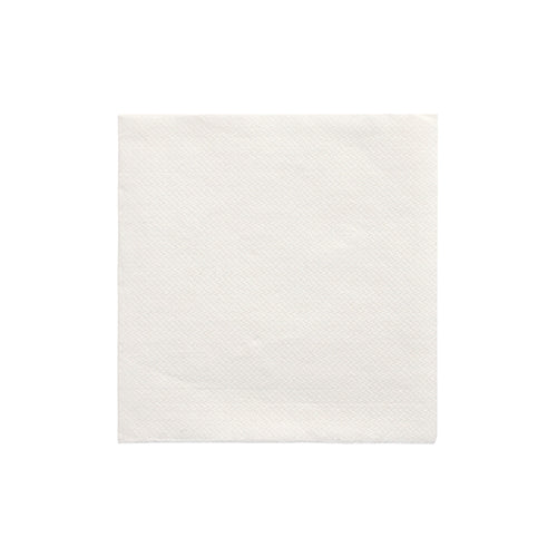 Um único guardanapo PAPSTAR de 1/4 de dobra, 24x24 cm, branco da "DAILY Collection" (PAPSTAR GmbH) está plano sobre um fundo branco e é visto de cima.