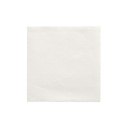 Um guardanapo PAPSTAR de 1/4 de dobra (24x24 cm, branco, "DAILY Collection", 20 unidades) da PAPSTAR GmbH está centralizado sobre um fundo branco, não utilizado com textura discreta e ainda embalado em plástico para frescura.