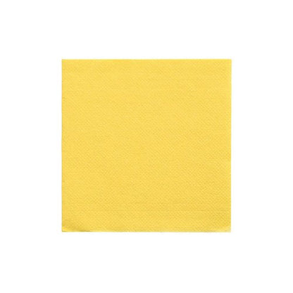 Um guardanapo PAPSTAR GmbH 1/4-dobra, 24x24 cm amarelo da "DAILY Collection" (20 unidades) está centralizado sobre um fundo branco simples.