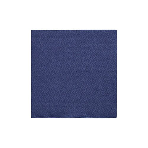 Um pedaço quadrado de tecido azul estruturado, semelhante a PAPSTAR guardanapos 1/4-dobra, 24x24 cm azul escuro "DAILY Collection" com folha (20 peças) de PAPSTAR GmbH, apresentado sobre um fundo branco simples.