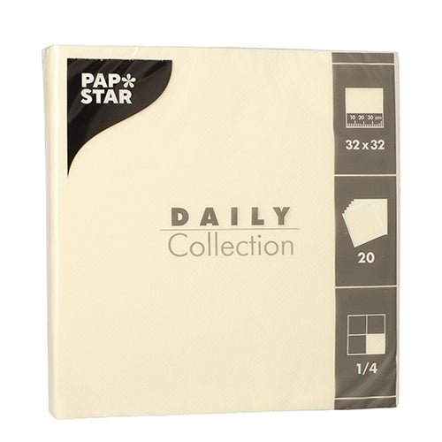 PAPSTAR 20 guardanapos "DAILY Collection", creme, 32x32 cm, 1/4-dobra da PAPSTAR GmbH – ideal para a decoração de mesa; o pacote contém 20 guardanapos, dobra em quarto e branding.