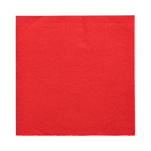 Um guardanapo vermelho PAPSTAR 1/4-dobra (32x32 cm) da "DAILY Collection" da PAPSTAR GmbH está ilustrado plano sobre um fundo branco e apresenta um padrão de estrutura discreta – ideal para uma decoração de mesa moderna.