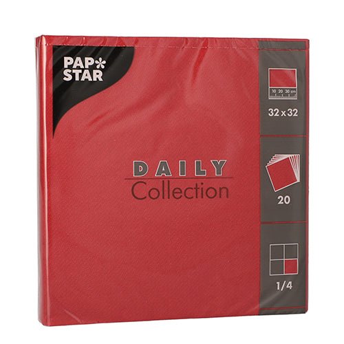 Um pacote PAPSTAR 20 guardanapos "DAILY Collection" (32x32 cm, 1/4-dobra) da PAPSTAR GmbH oferece design simples e embalagem prática – perfeito para uma decoração de mesa elegante.