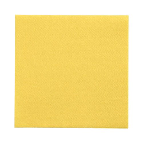 Um PAPSTAR 150 guardanapos "DAILY Collection" 1/4-dobra (32 x 32 cm) da PAPSTAR GmbH é apresentado plano e desdobrado, amarelo e quadrado, sobre um fundo branco com estrutura de superfície visível.