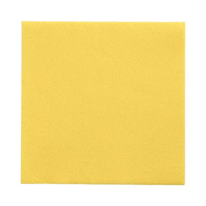 Um PAPSTAR 150 guardanapos "DAILY Collection" 1/4-dobra (32 x 32 cm) da PAPSTAR GmbH é apresentado plano e desdobrado, amarelo e quadrado, sobre um fundo branco com estrutura de superfície visível.