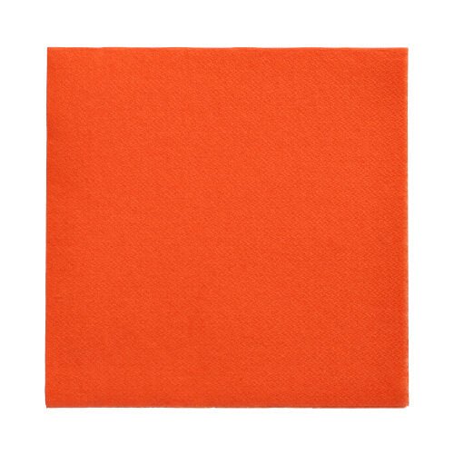 Um único guardanapo laranja PAPSTAR 150 guardanapos "DAILY Collection" 1/4-dobra (32 x 32 cm) da PAPSTAR GmbH está plano sobre um fundo branco.