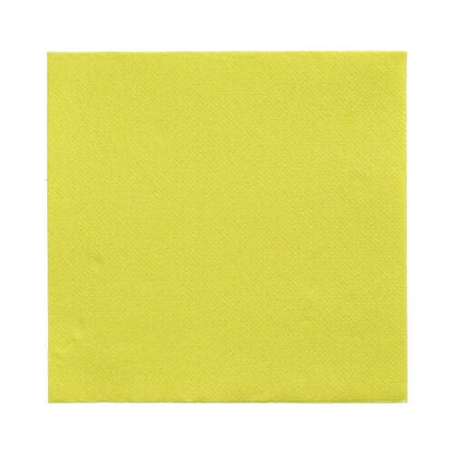 Sobre um fundo branco está um PAPSTAR 150 guardanapos "DAILY Collection" 1/4-dobra (32 cm x 32 cm) da PAPSTAR GmbH. O guardanapo de papel amarelo destaca-se pela sua estrutura simples e discreta.