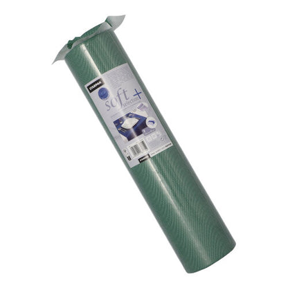 Um corredor de mesa Starpak enrolado (semelhante a tecido, velo "Soft Selection Plus", 24 m x 40 cm) com rótulo detalhado está em pé em um fundo branco. O corredor de mesa premium é ideal para ocasiões especiais.