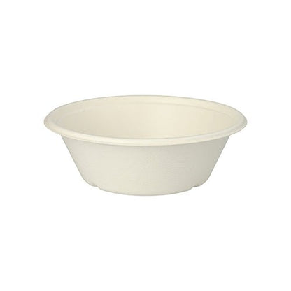 As 25 tigelas "pure" da PAPSTAR GmbH são tigelas descartáveis redondas e brancas (Ø 17 cm) feitas de cana-de-açúcar biodegradável, apresentadas em fundo branco.