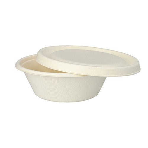 As PAPSTAR 25 tigelas de cana-de-açúcar "pure" (Ø 17 cm) da PAPSTAR GmbH são tigelas descartáveis redondas e biodegradáveis com tampa correspondente – ambas feitas de material sustentável e estruturado.