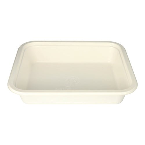 O recipiente Gastronorm PAPSTAR GN 1/2 é uma bandeja retangular branca feita de cana-de-açúcar da PAPSTAR GmbH, com cantos arredondados e borda ligeiramente elevada, ilustrada sobre fundo branco. A embalagem contém 1 peça.