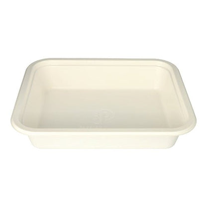 O recipiente Gastronorm PAPSTAR GN 1/2 é uma bandeja retangular branca feita de cana-de-açúcar da PAPSTAR GmbH, com cantos arredondados e borda ligeiramente elevada, ilustrada sobre fundo branco. A embalagem contém 1 peça.