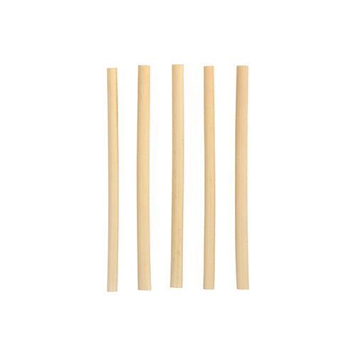 Cinco PAPSTAR palhinhas de cocktail de junco "pure" (15 cm, Ø 7 mm) da PAPSTAR GmbH estão dispostas verticalmente sobre um fundo branco simples e destacam as palhinhas elegantes e ecológicas, biodegradáveis.