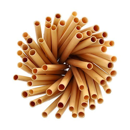 Um feixe de PAPSTAR palhinhas de cocktail de junco "pure" (15 cm, Ø 7 mm, 100 peças) da PAPSTAR GmbH está disposto em círculo sobre um fundo branco e visto de cima.
