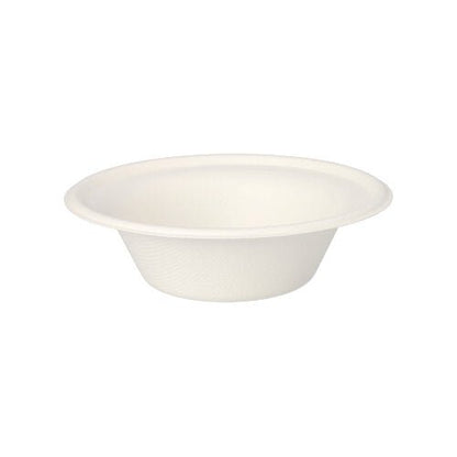 As PAPSTAR 12 tigelas "puro" da PAPSTAR GmbH são tigelas descartáveis brancas simples feitas de bagaço de cana biodegradável, retratadas sobre um fundo branco.