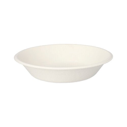 As PAPSTAR 12 tigelas de bagaço de cana "puro" da PAPSTAR GmbH são vistas sobre um fundo branco. A louça descartável biodegradável convence com seu design simples e borda ligeiramente elevada.
