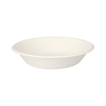 As PAPSTAR 12 tigelas de bagaço de cana "puro" da PAPSTAR GmbH são vistas sobre um fundo branco. A louça descartável biodegradável convence com seu design simples e borda ligeiramente elevada.
