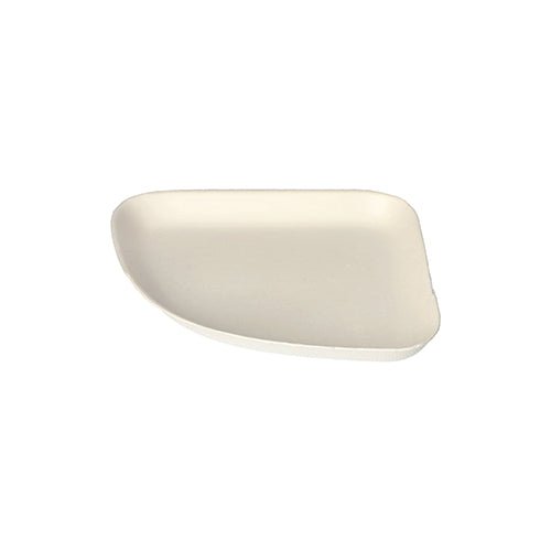 A imagem mostra um prato triangular PAPSTAR branco feito de cana-de-açúcar (13x13 cm, 1/4) da linha "Belle Vie" em fundo branco. O prato descartável ecológico (24 unidades) da PAPSTAR GmbH tem bordas arredondadas e é embalado em filme retrátil.