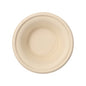 Uma simples tigela redonda PAPSTAR feita de cana-de-açúcar "pure", Ø 15,5 cm, natural, 380 ml da PAPSTAR GmbH vista de cima. A tigela biodegradável destaca-se pelo seu design liso e simples com bordas ligeiramente elevadas e sem decorações visíveis.