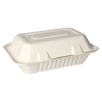 As PAPSTAR caixas de menu de cana-de-açúcar não divididas (7,9x15,5x23 cm, branco, 500 unidades) da PAPSTAR GmbH são uma caixa de takeout retangular sustentável feita de bagaço - ideal como embalagem ecológica para alimentos.