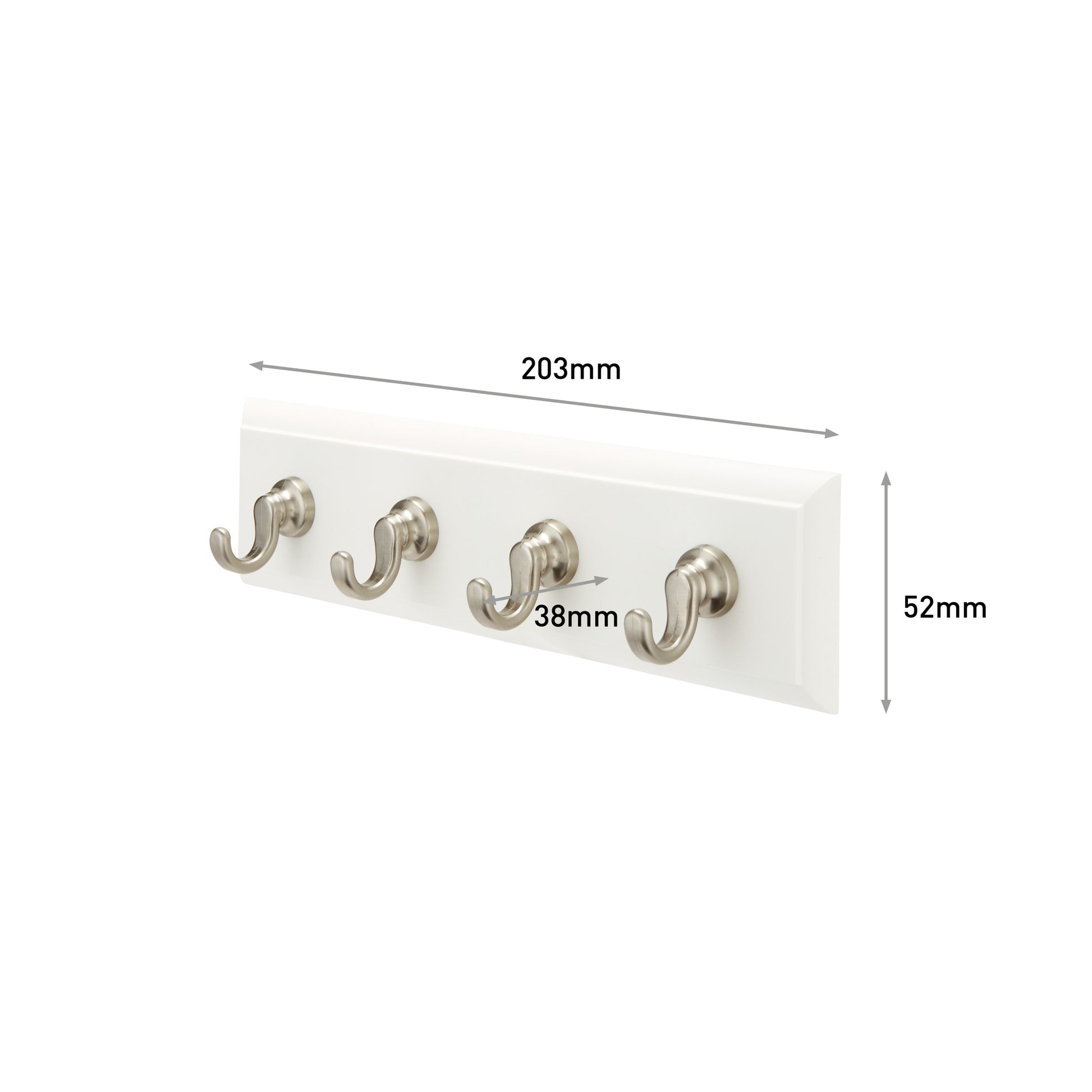 Die Command™ Schlüsselleiste in Quartz von 3M Deutschland GmbH ist eine weiße Wandhalterung mit vier Metallhaken, die 203 mm breit und 52 mm hoch sind, mit 38 mm Abstand zwischen den Haken. HOM18-Q | Packung (1 Stück).