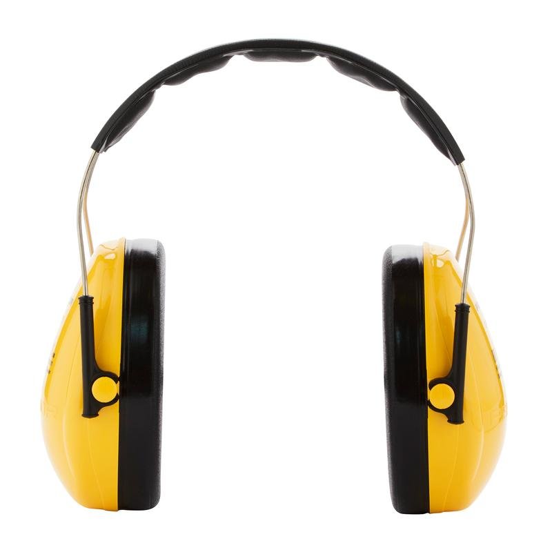 Na imagem, um protetor auricular 3M™ PELTOR™ Optime™ I H510A em amarelo, SNR 27 dB, da 3M Deutschland GmbH, visto de frente em um fundo branco (Embalagem: 1 peça).