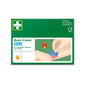 Uma caixa verde com a inscrição "Cederroth burn cover, azul, hidrogel-penso, 10 unidades" da Orkla Wound Care AB contém 10 pensos. A imagem mostra uma mão aplicando um penso azul numa queimadura no braço, com um símbolo de chama para uso em queimaduras.