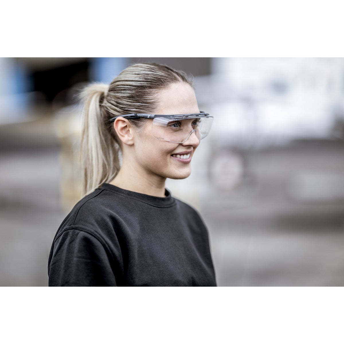 NITRAS VISION PROTECT PREMIUM, óculos para têmporas, transparente / cinza, plástico ISO 16321-1 | Pacote (10 peças)