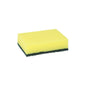 Uma esponja de limpeza Starpak retangular amarelo-verde (2,6 x 9 x 6,6 cm) com uma almofada abrasiva, mostrada contra um fundo branco simples; pacote de 6.
