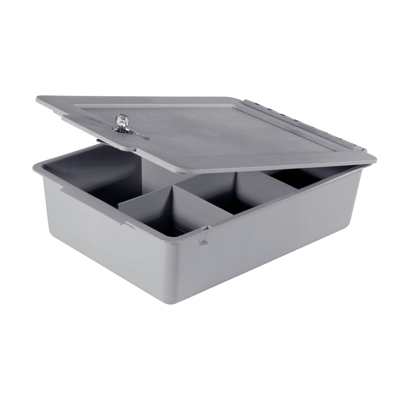 Bandeja de armazenamento Numatic com 120 mm de profundidade com tampa e compartimentos, cinza | Pacote (1 peça)