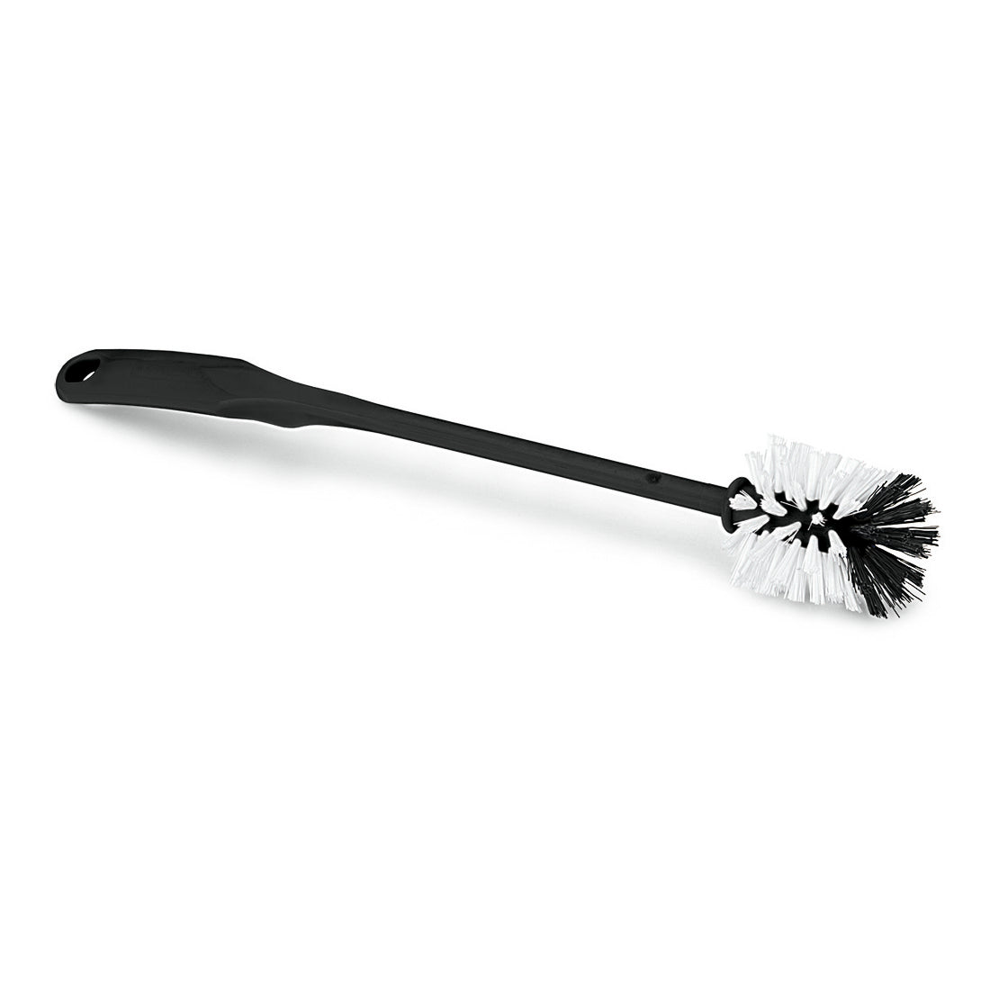 A escova para urinol Nölle Profi Brush de regranulado da Nölle Profi Brush Bürsten- & Pinseltechnik e.K. tem um cabo longo preto e uma cabeça redonda com cerdas brancas e pretas, que são representadas sobre um fundo branco simples.