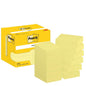 Uma caixa amarela de Post-it® Notes, Amarelo, 38 mm x 51 mm, 100 folhas/bloco, 12 blocos/embalagem da 3M Deutschland GmbH é mostrada ao lado de dez pilhas de notas adesivas amarelas; ambas levam o logotipo Post-it e a marca 3M.