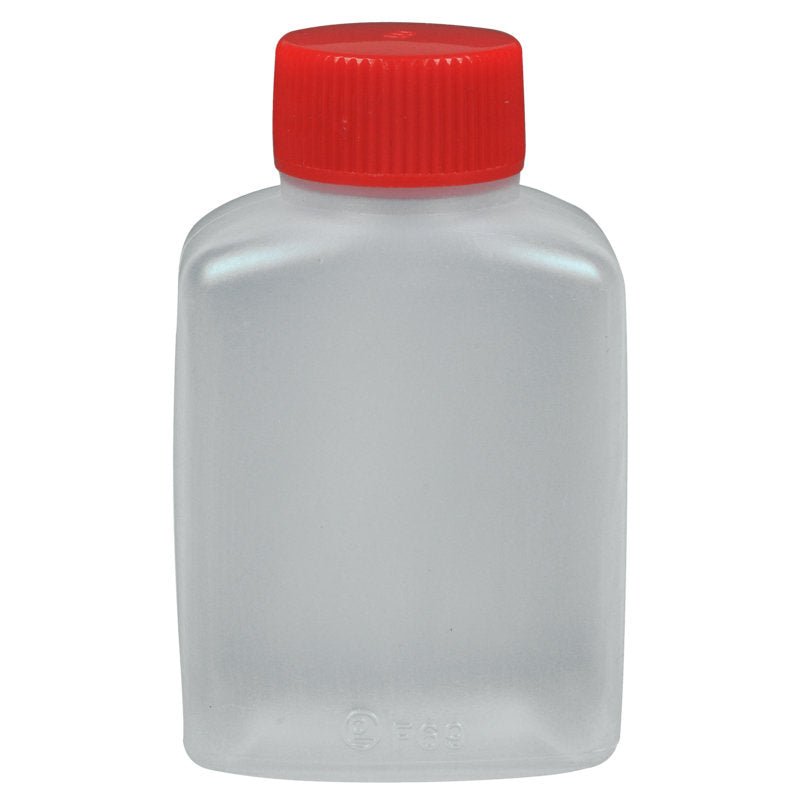 O recipiente de soja da Abena Re-Seller GmbH é um pequeno recipiente transparente com corpo largo e tampa de rosca vermelha, ideal para o armazenamento de grãos de soja, exibido sobre um simples fundo branco.