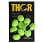 Uma embalagem "Thor Refill para protetor auditivo (812011)" da Abena Re-Seller GmbH contém 60 tampões de substituição para proteção auditiva verde claro com anéis pretos, que estão em um cartão preto com o logotipo de segurança BOISEN na parte inferior.