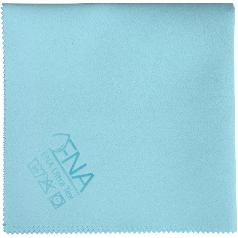 Um pano ENA Ultra Tex PU azul-claro (38x37 cm) da Abena Re-Seller GmbH com borda serrilhada, símbolos de cuidado e a inscrição "FNA Ultra Tex" no canto inferior esquerdo - perfeito para limpeza sem manchas.