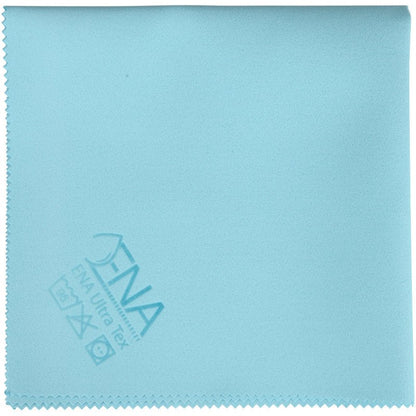 Um pano ENA Ultra Tex PU azul-claro (38x37 cm) da Abena Re-Seller GmbH com borda serrilhada, símbolos de cuidado e a inscrição "FNA Ultra Tex" no canto inferior esquerdo - perfeito para limpeza sem manchas.