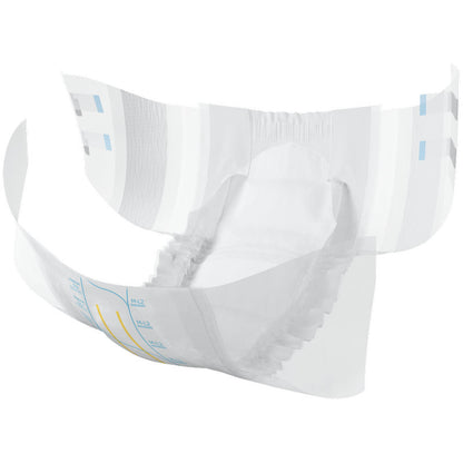 Die ABENA Slip Flexi Fit M-L Premium von Abena Re-Seller GmbH ist eine Erwachsenenwindel mit flexibler Passform, elastischen Bündchen, saugstarker Polsterung und Nässeindikator - offen präsentiert vor weißem Hintergrund.