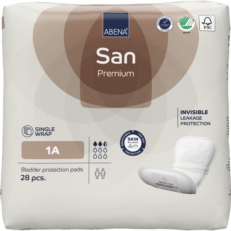 ABENA San Premium da Abena Re-Seller GmbH: pacote de 28 unidades, oferece alta capacidade de absorção, embalagem individual, proteção contra vazamentos invisível e design amigável para a pele para proteção confiável contra incontinência.