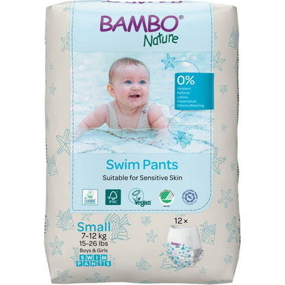 As fraldas de banho Bambo Nature, Tam. S, 7-12 kg (embalagem com 12 unidades) da Abena Re-Seller GmbH são livres de parabenos e perfumes - ideal para a pele sensível do bebé e pequenos nadadores com 7-12 kg.