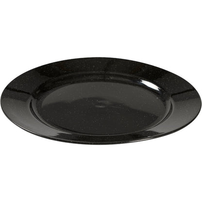 O prato reutilizável Abena Re-Seller GmbH, preto destaca-se por uma superfície brilhante com manchas pretas e um design redondo - uma alternativa ecológica para uma mesa elegante, apresentado sobre fundo branco.