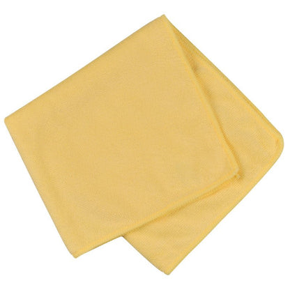 Um pano de microfibra amarelo limpo e dobrado ENA Standard (40x40 cm) da Abena Re-Seller GmbH, com bordas lisas e textura suave, sobre fundo branco.