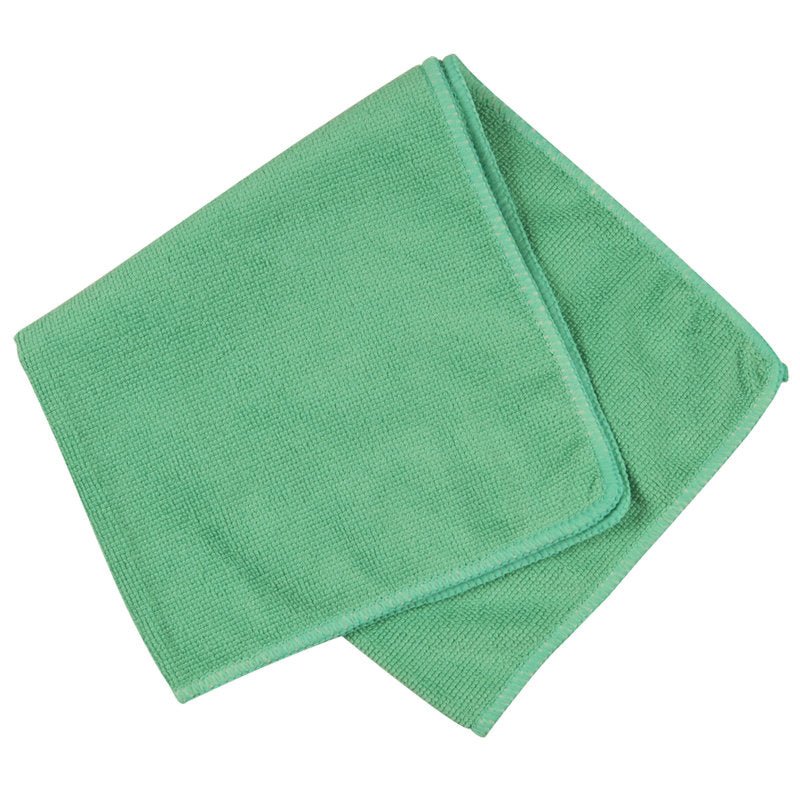 Um pano de microfibra verde claro dobrado ENA Standard (40x40 cm) da Abena Re-Seller GmbH com bordas bem costuradas é apresentado em fundo branco.