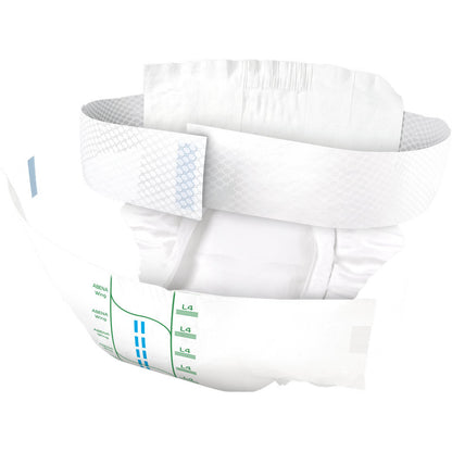 Der ABENA Wing Premium von Abena Re-Seller GmbH garantiert Komfort und Schutz mit elastischen Seiten, Klebelaschen, absorbierendem Kern, Nässeindikator und ist weiß mit blauen und grünen Markierungen zur einfachen Identifizierung.
