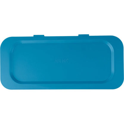 Uma tampa de plástico azul com cantos arredondados e uma borda elevada, vista de cima. No meio está "ABENA". Tampa para contentor de lixo Sæko Boy da Abena Re-Seller GmbH, adequada para uso no sistema de separação de resíduos.