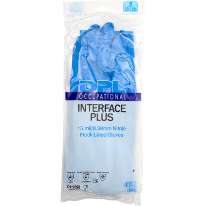 Uma embalagem de plástico transparente contém um par de luvas de limpeza de nitrilo azul da Abena Re-Seller GmbH com a inscrição "Nitrilo, Azul". Na parte inferior da embalagem estão símbolos de certificação.